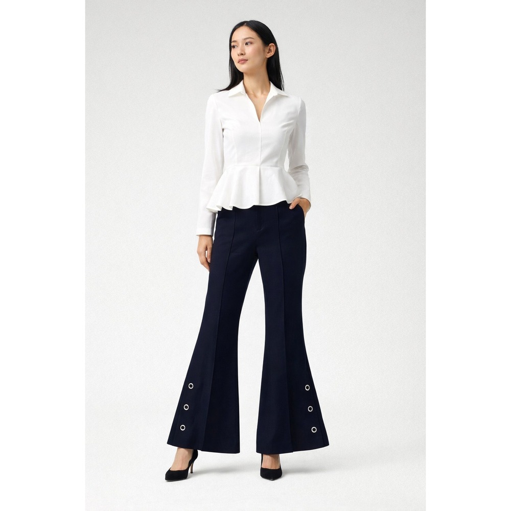 United Tokyo Dress Pants Sz 0-2 Dark Blue Bell Bottom Button Accent SEE NOTES
